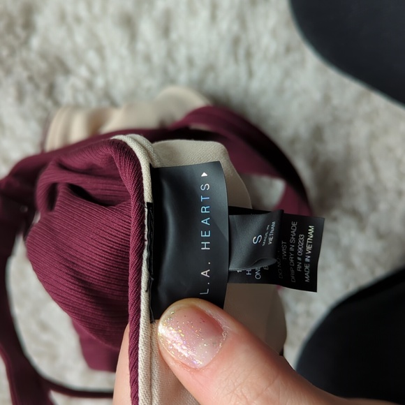 L.A. Hearts Triangle Tie Strap Bikini Top (Small) in Wine color - Picture 8 of 8